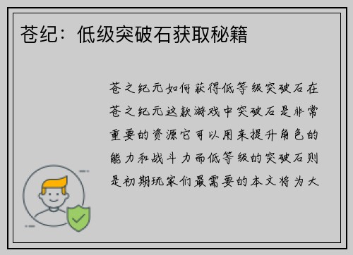 苍纪：低级突破石获取秘籍