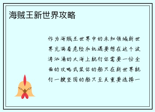 海贼王新世界攻略